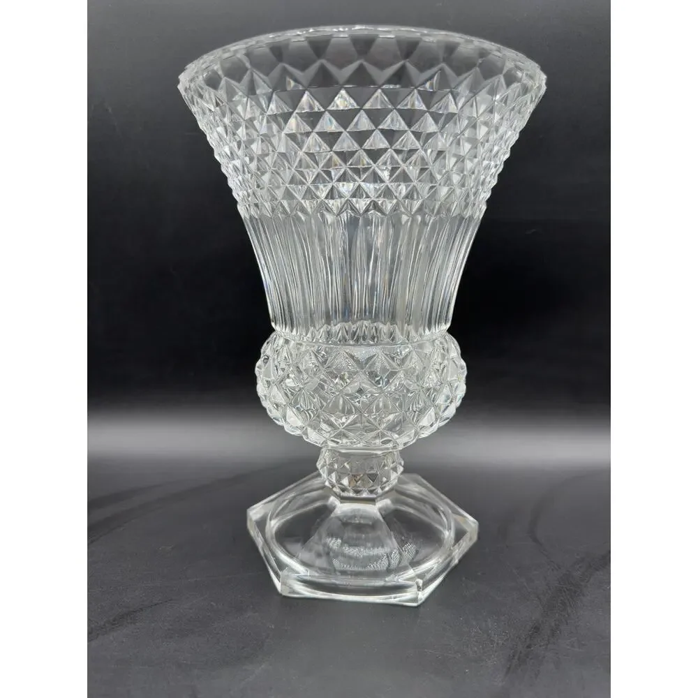 Vintage Val St Lambert Crystal Medici Vase Belgium Pedestal Urn 9.25” Label